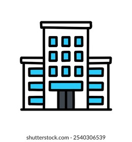 office building icon over white background. colorful outline design. vector illustration