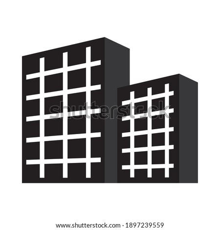 office building icon over white background, silhouette style, vector illustration