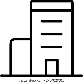 Icono de edificio de oficinas, que representa una estructura corporativa moderna y operaciones comerciales