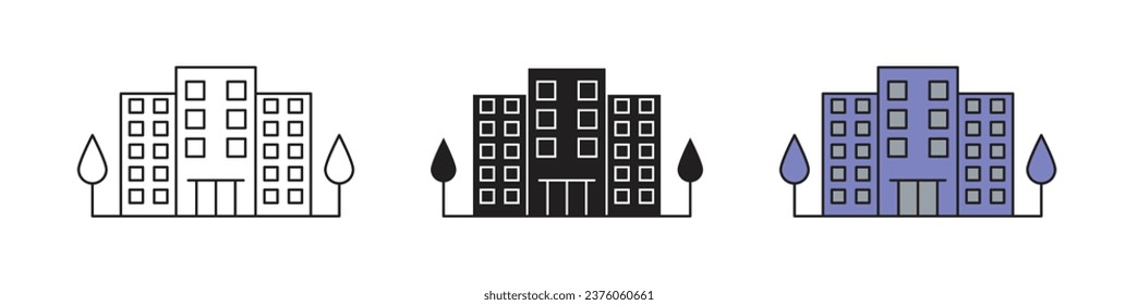 Office Building icon set. commercial apartment or flats vector symbol. business corporate company building vector icon.