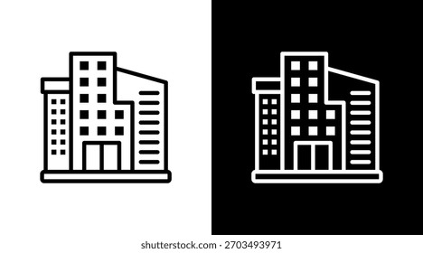 Edificio de oficinas con diseño de conjunto de iconos