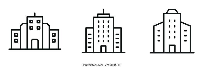 Office Building Icon Set – Outline and Minimal Business, Corporate, and Architecture Symbols