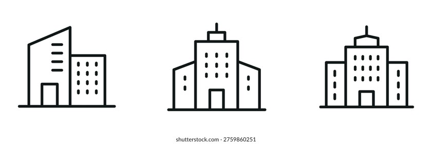 Office Building Icon Set – Outline and Minimal Business, Corporate, and Architecture Symbols