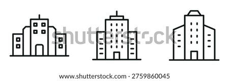 Office Building Icon Set – Outline and Minimal Business, Corporate, and Architecture Symbols