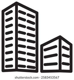 Office building icon, skyscrapers, business town. Outlined vector illustration.Transparent isolated background. Vector illustration