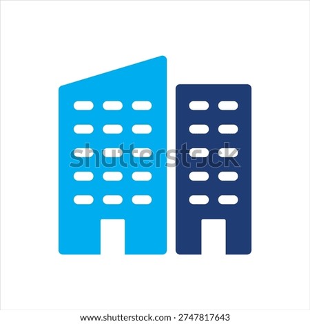 Office building icon. Icon symbol for workplace, building, office, company, headquarters, corporate. Flat dual tone blue color icon vector illustration