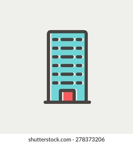 Office building icon thin line for web and mobile, modern minimalistic flat design. Vector icon with dark grey outline and offset colour on light grey background.