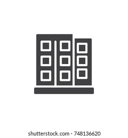 Office building icon vector, filled flat sign, solid pictogram isolated on white. Hotel, apartment symbol, logo illustration.