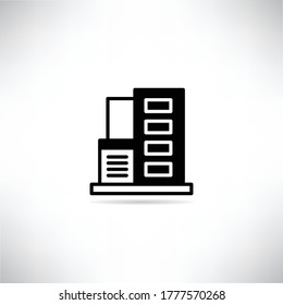 office building icon vector illustration on gray background