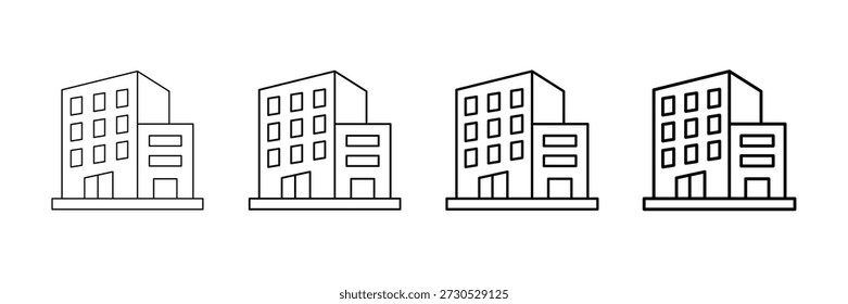 Conjunto de Vectores de iconos de edificios de oficinas en estilo de línea de trazo diferente