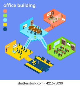 Office Building Interior Isometric 3d Vector Illustration