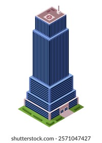 Office building, isometric skyscraper, modern apartments. Vector illustration, 3D design used for logos, infographics and city map creation