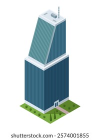 Office building, isometric skyscraper, modern apartments. Vector illustration, 3D design used for logos, infographics and city map creation