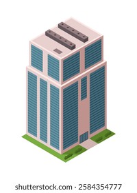 Office building, isometric skyscraper, modern apartments. Vector illustration, 3D design used for logos, infographics and city map creation