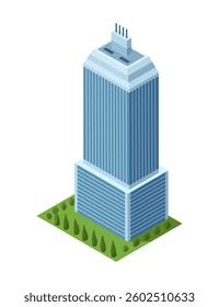 Office building, isometric skyscraper, modern apartments. Vector illustration, 3D design used for logos, infographics and city map creation