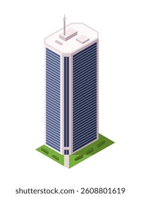 Office building, isometric skyscraper, modern apartments. Vector illustration, 3D design used for logos, infographics and city map creation