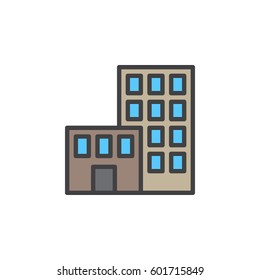 Office building line icon, filled outline vector sign, linear colorful pictogram isolated on white. Symbol, logo illustration. Editable stroke. Pixel perfect