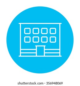 Office building line icon for web, mobile and infographics. Vector white icon on the light blue circle isolated on white background.