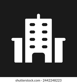 Office building location dark mode glyph ui icon. Workspace. User interface design. White silhouette symbol on black space. Solid pictogram for web, mobile. Vector isolated illustration