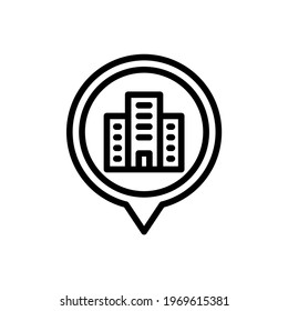 Office building location pin icon with line style. Placeholder vector icon