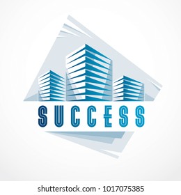 Office building, modern architecture vector illustration. Real estate realty business center design. 3D futuristic facade in big city. Can be used as a logo or icon.