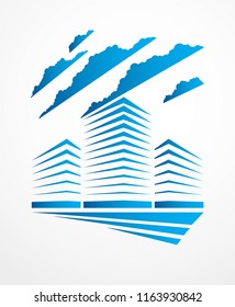 Office building, modern architecture vector illustration. Real estate realty business center design. 3D futuristic facade in big city. Can be used as a logo or icon.