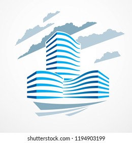 Office building, modern architecture vector illustration. Real estate realty business center design. 3D futuristic facade in big city. Can be used as a logo or icon.