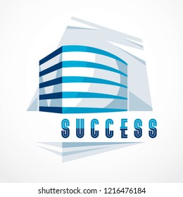 Office building, modern architecture vector illustration. Real estate realty business center design. 3D futuristic facade in big city. Can be used as a logo or icon.