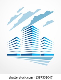 Office building, modern architecture vector illustration. Real estate realty business center design. 3D futuristic facade in big city. Can be used as a logo or icon.