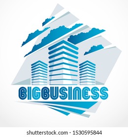 Office building, modern architecture vector illustration. Real estate realty business center design. 3D futuristic facade in big city. Can be used as a logo or icon.