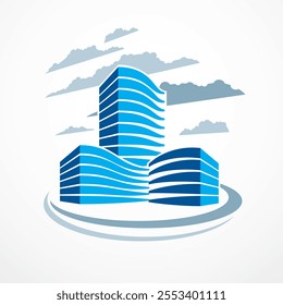 Office building, modern architecture vector illustration. Real estate realty business center design. 3D futuristic facade in big city. Can be used as a logo or icon.