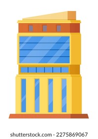 Office building - modern flat design style single isolated image. Neat detailed picture of yellow house with blue glass windows. Urban architecture. Construction facade, outdoor and exterior idea
