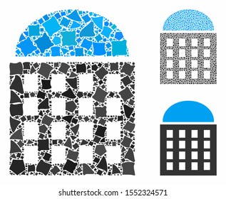 Office building mosaic of bumpy pieces in various sizes and color tones, based on office building icon. Vector bumpy elements are grouped into collage.