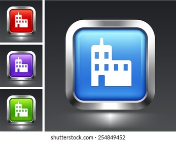 Office Building on Blue Square Button