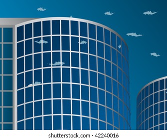 Office building on the skyline. Vector illustration