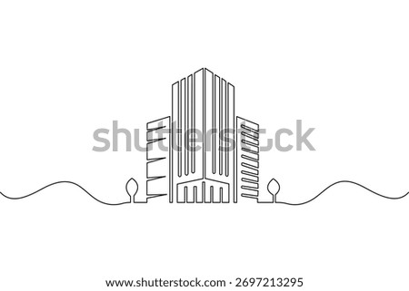 Office building one line drawing minimalist outline vector illustration
