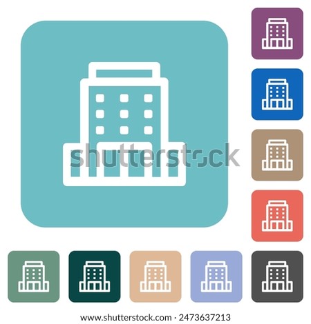 Office building outline white flat icons on color rounded square backgrounds