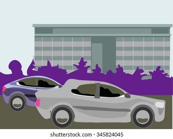 Office building, parking. Vector