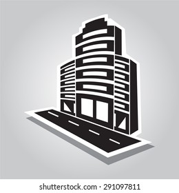Office Building and the road icon, sticker style vector illustration