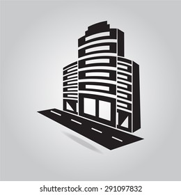 Office Building and the road icon vector illustration