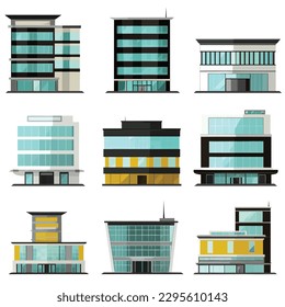 Office building set vector illustration isolated on white