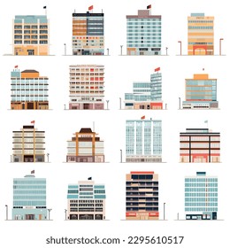 Office building set vector illustration isolated on white