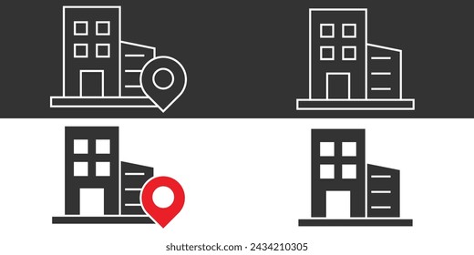 Icono de signo de edificio de oficinas, Esquema de negocio y Relleno. Concepto de ilustración vectorial