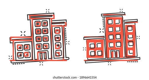 Office building sign icon in comic style. Apartment cartoon vector illustration on isolated background. Architecture splash effect business concept.