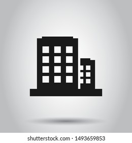 Office building sign icon in flat style. Apartment vector illustration on isolated background. Architecture business concept.