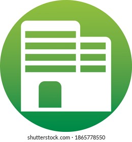 Icono de signo de creación de Office en estilo plano. Apartamento en la ilustración vectorial de círculo verde aislado en fondo blanco. Concepto de negocios de arquitectura.