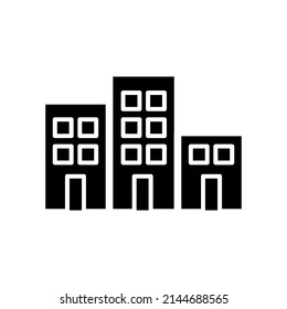 Office building sign icon in flat style. Apartment vector illustration on white isolated background. Architecture business concept.