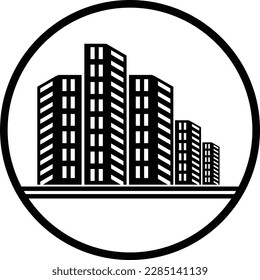 Office building sign icon in flat style. Apartment vector illustration on white isolated background. Architecture business concept.