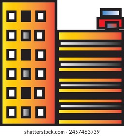 Office building sign icon in flat style. Apartment vector illustration on white isolated background. Architecture business ,Bank, school, courthouse, university, library. Architecture concept. 