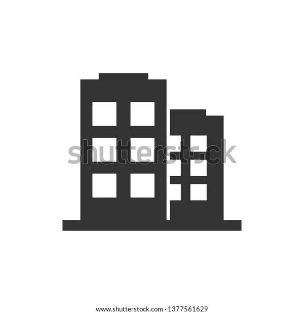 Office building sign icon in flat style.\
Apartment vector illustration on white isolated background.\
Architecture business\
concept.